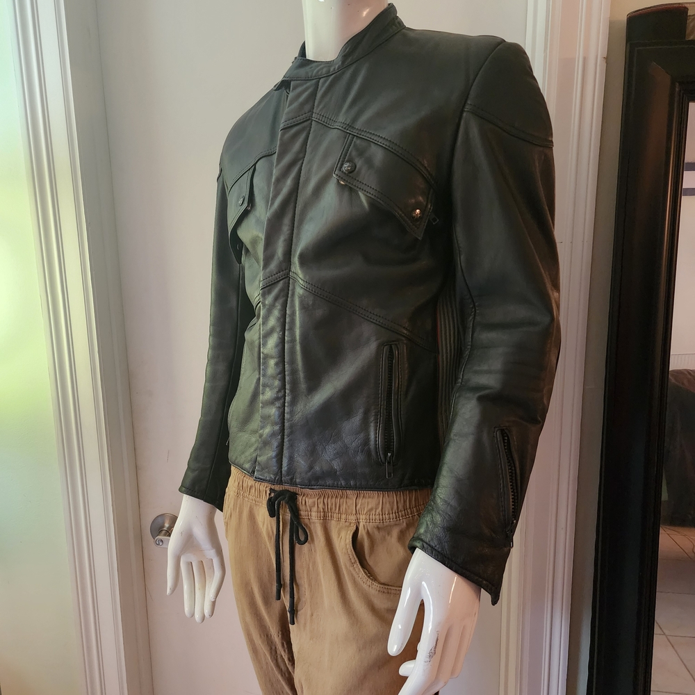 Yamaha MENS‎ Black Leather Jacket Biker Vintage